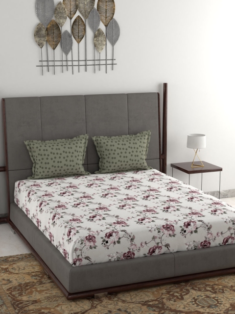 

Trident Pink & White Floral 144 TC Cotton 1 King Bedsheet with 2 Pillow Covers