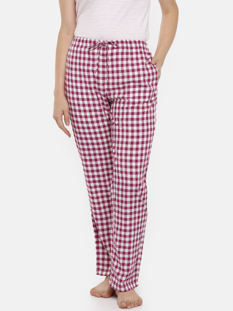 

Dreamz by Pantaloons Women Magenta & White Checked Lounge Pants