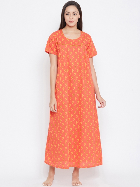 

Clovia Orange & Yellow Printed Nightdress