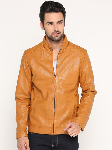 

SHOWOFF Men Tan Brown Solid Lightweight Biker Jacket