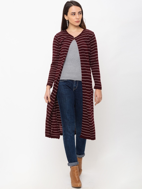 

Globus Women Maroon & Off-White Striped Open Front Shrug