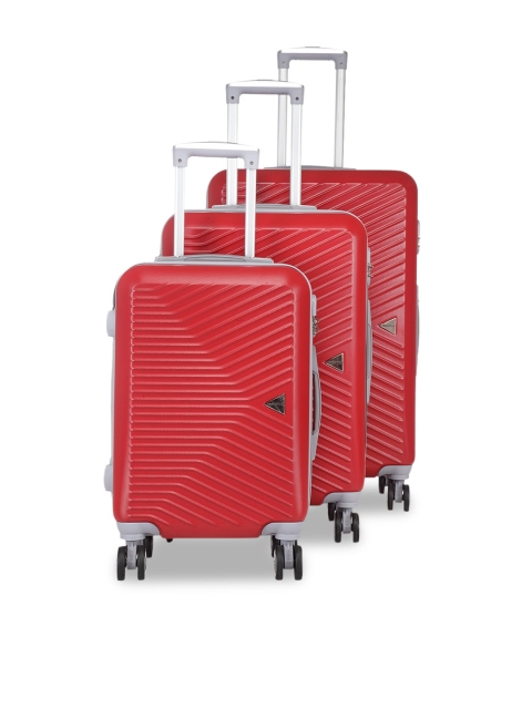 

Teakwood Leathers Unisex Set Of 3 Red Textured Hard-Sided Trolley Suitcases