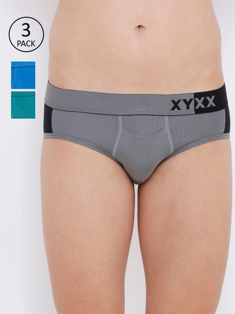 

XYXX Men Pack of 3 Colour-Blocked Ultra Soft Briefs XYBRF3PCKN263, Grey