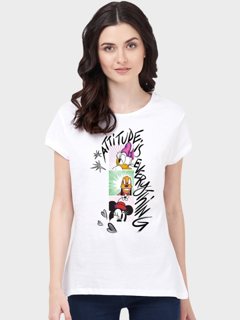 

Free Authority Women White Mickey & Friends Printed Round Neck T-shirt