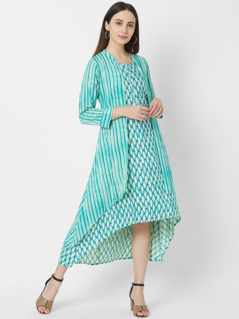 

Vedic Women Green Printed A-Line Dress