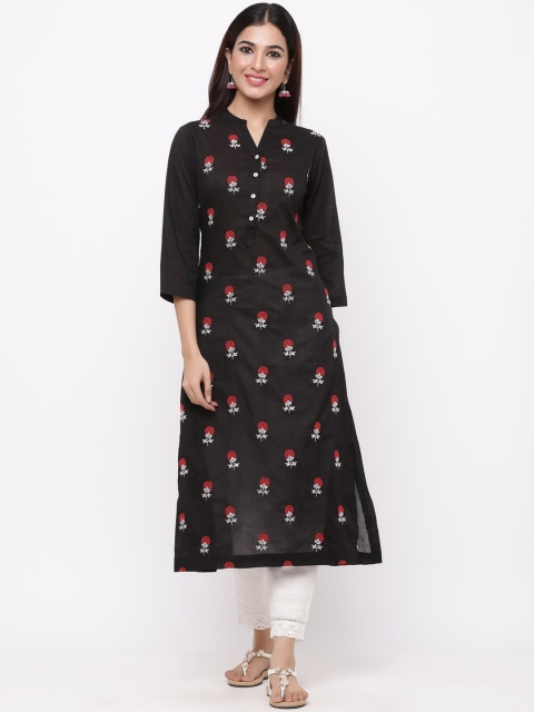 

Juniper Women Black & Red Embroidered A-Line Kurta