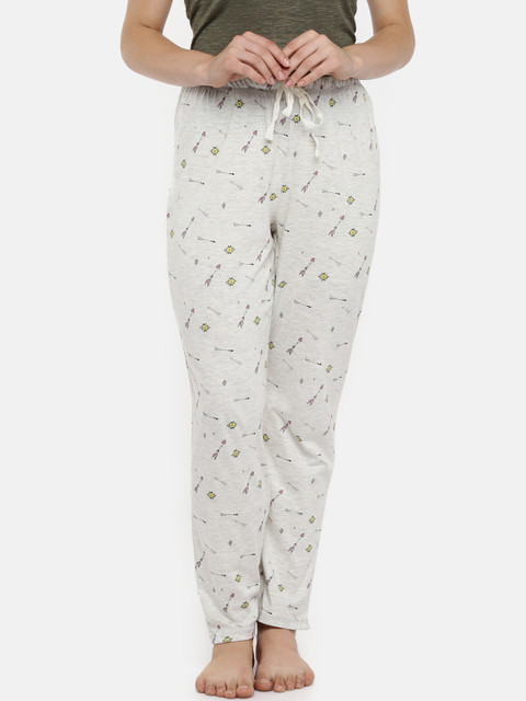 

Dreamz by Pantaloons Women Grey Melange & Pink Tribal Print Lounge Pants
