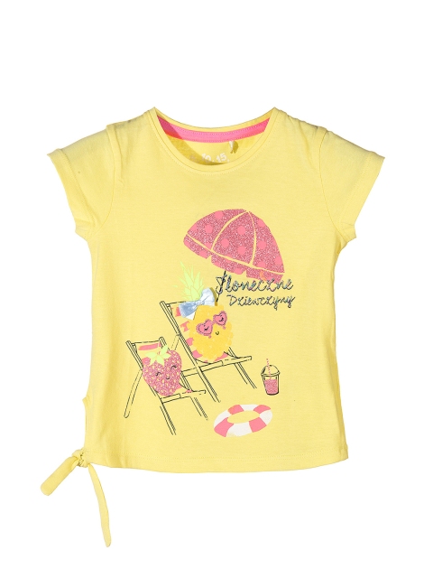 

5.10.15 Girls Yellow Printed Round Neck T-shirt