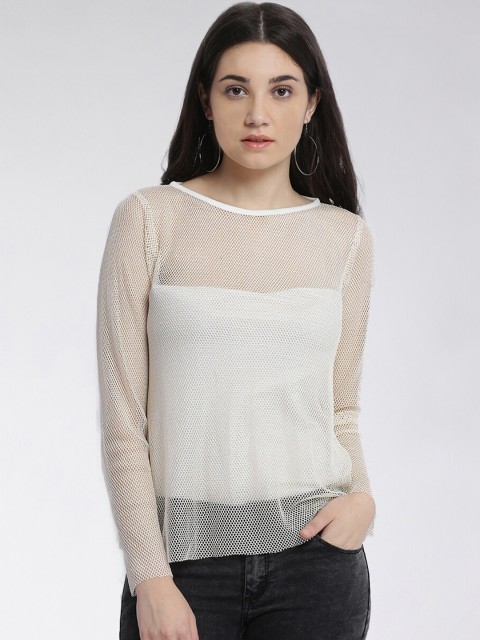 

Miss Chase Women White Solid Mesh Top