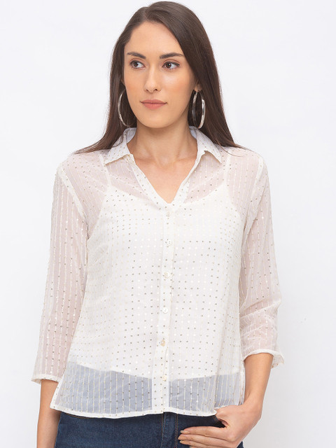 

Globus Women Cream-Coloured Regular Fit Solid Casual Shirt