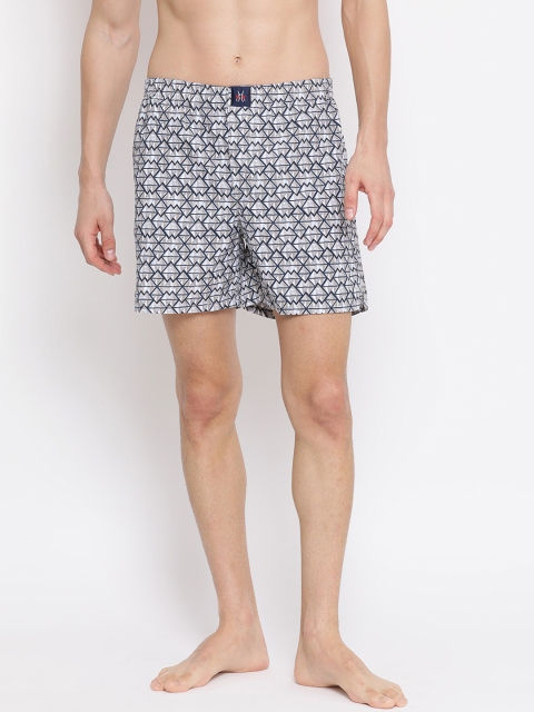 

Crimsoune Club Men White & Blue Printed Pure Cotton Boxers BX4076-1