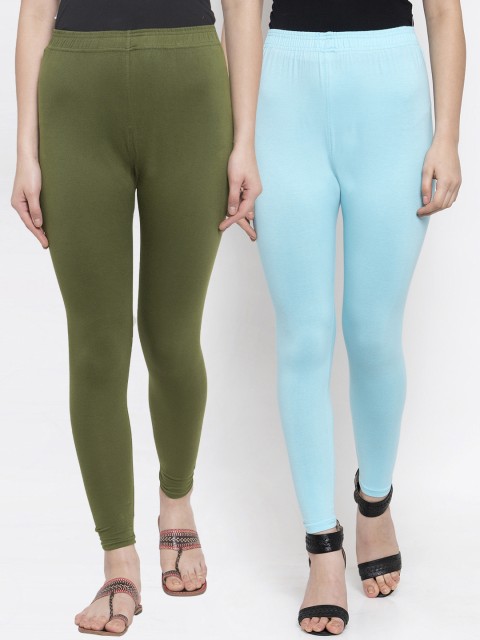 

TAG 7 Women Pack Of 2 Solid Ankle-Length Leggings, Blue