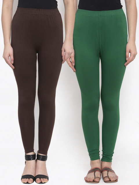 

TAG 7 Women Pack Of 2 Solid Churidar-Length Leggings, Green