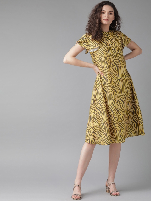 

AKS Women Yellow Printed A-Line Dress