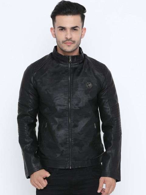

SHOWOFF Men Black Printed Lightweight Biker Jacket