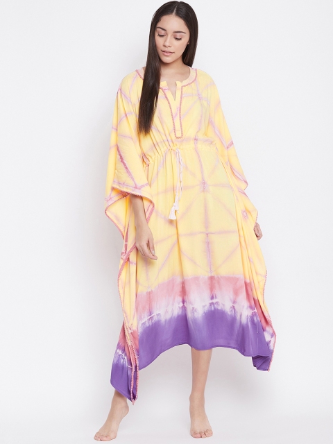 

The Kaftan Company Yellow & Lavender Printed Nightdress
