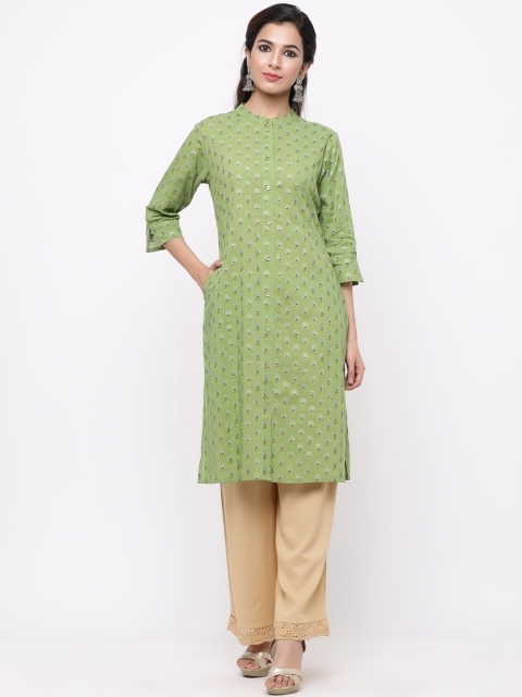 

Juniper Women Olive Green & Blue Printed Straight Kurta
