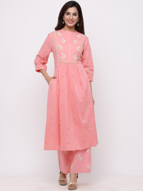 

Juniper Women Pink & White Embroidered Kurta with Palazzos