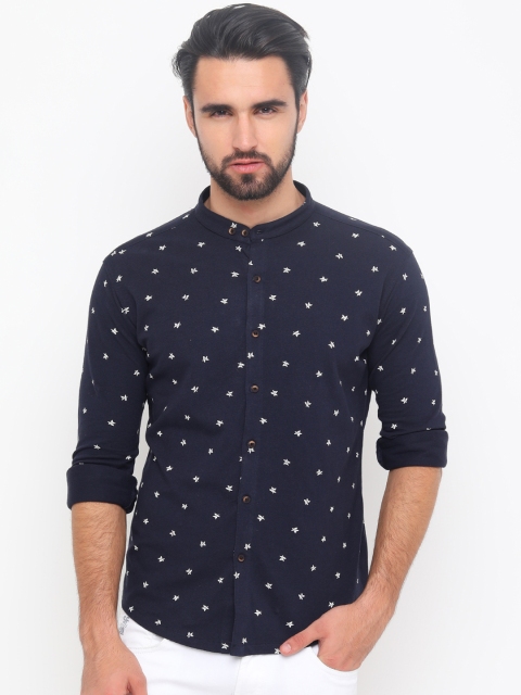 

WITH Men Navy Blue Slim Fit Printed Casual Shirt