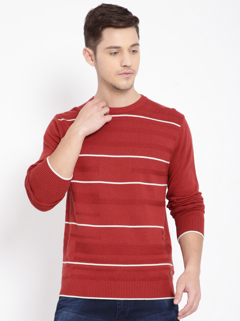 

t-base Men Red & White Striped Pullover Sweater