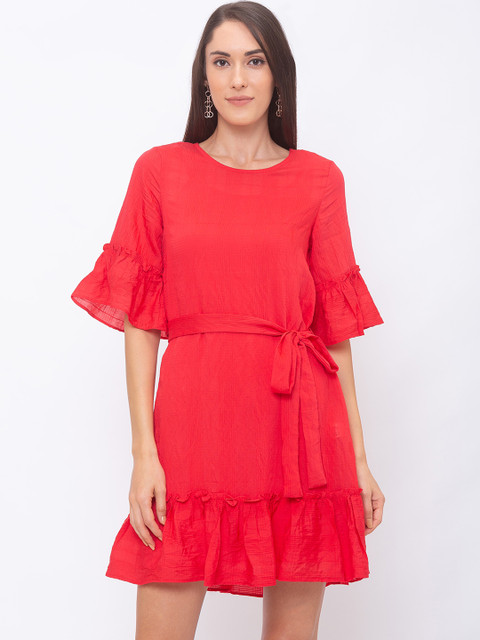 

Globus Women Red Solid A-Line Flounce Hem Dress