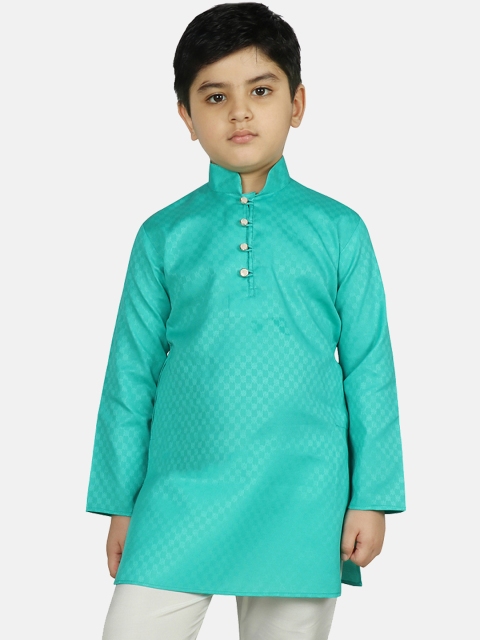 

SG YUVRAJ Boys Sea Green Woven Design Straight Kurta