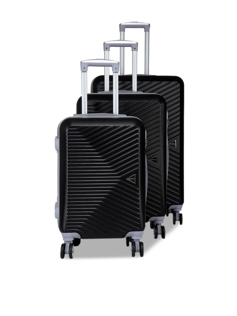 

Teakwood Leathers Unisex Set Of 3 Black Textured Hard-Sided Trolley Suitcases