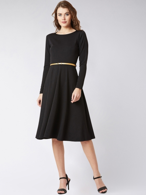 

Miss Chase Women Black Solid Fit and Flare Dress