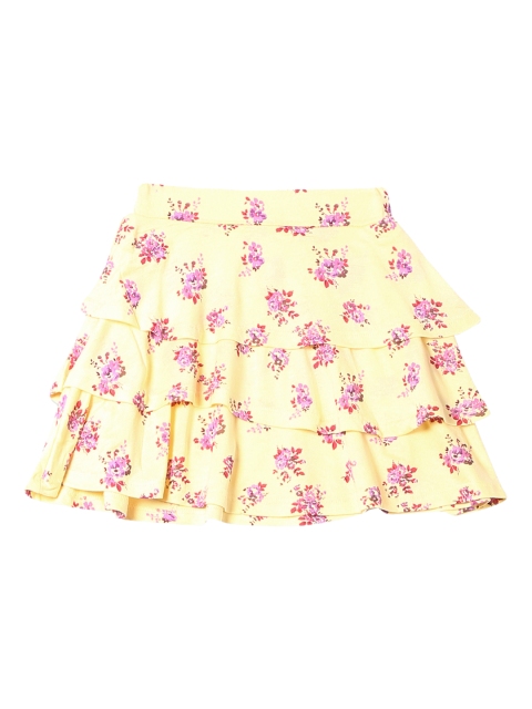

Cherokee Girls Yellow & Pink Floral Printed Tiered Knee-Length Skirt