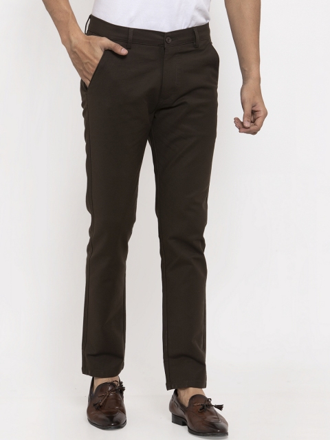 

Rodamo Men Olive Brown Slim Fit Solid Regular Trousers