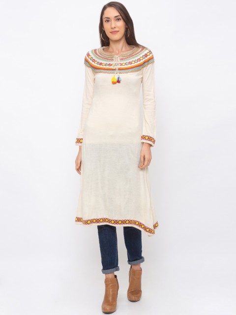 

Globus Women Off-White Embroidered A-Line Kurta