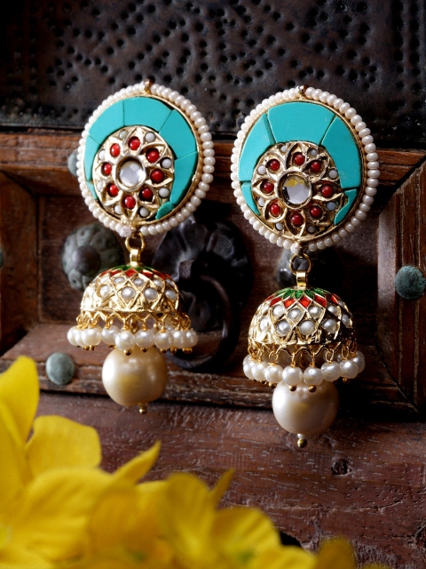 

DUGRISTYLE Blue Gold Plated Classic Jhumkas