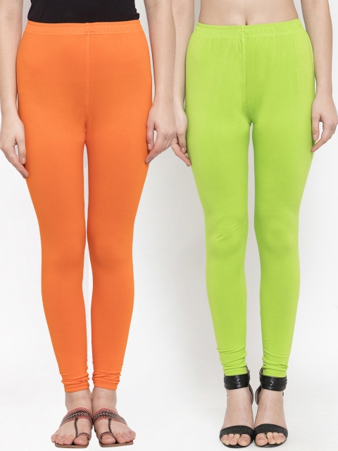 

TAG 7 Women Pack Of 2 Solid Ankle-Length Leggings, Lime green