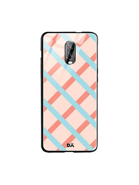 

DailyObjects Peach-Coloured & Blue Pastel Diagonal Checks OnePlus 6T Glass Case