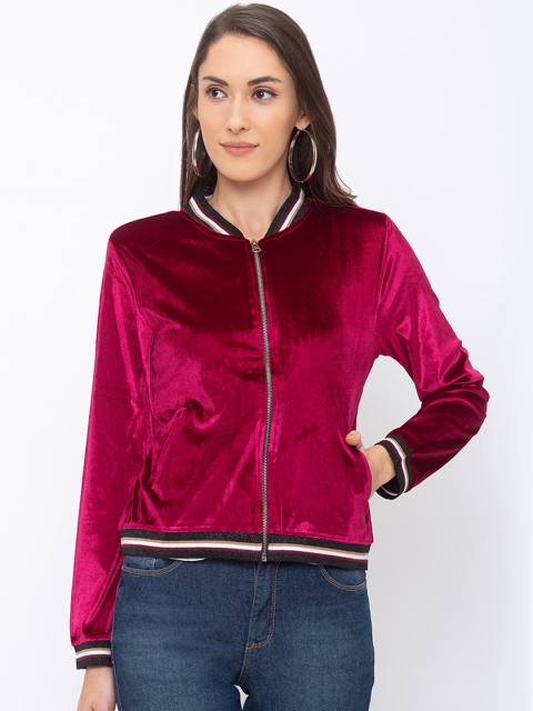 

Globus Women Maroon Solid Lightweight Bomber Jacket