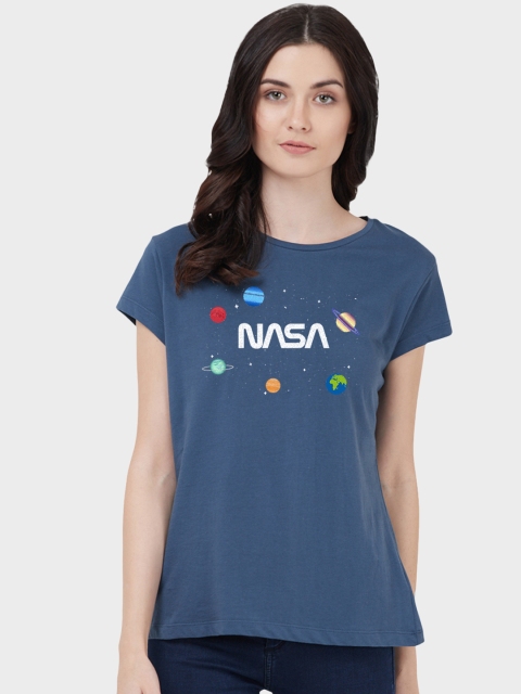 

Free Authority Women Blue Printed Round Neck T-shirt