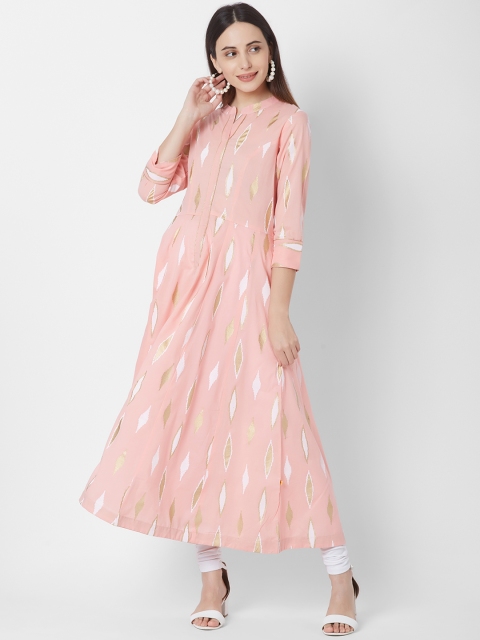 

Vedic Women Peach & White Printed Anarkali Kurta