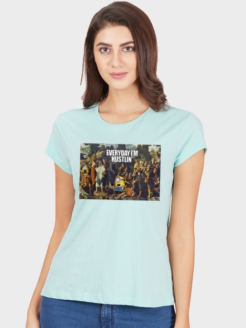 

Free Authority Women Baby Blue Minions Print Round Neck T-shirt