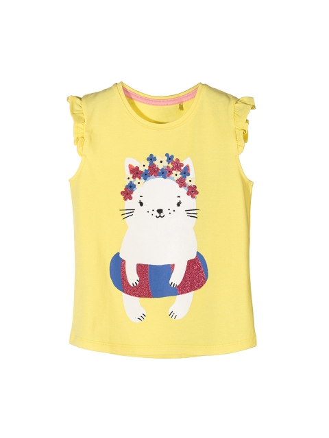 

5.10.15 Girls Yellow Printed Round Neck T-shirt