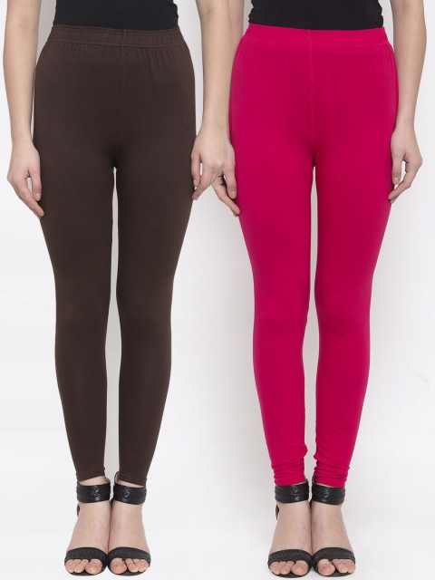 

TAG 7 Women Pack Of 2 Solid Churidhar Length Leggings, Pink