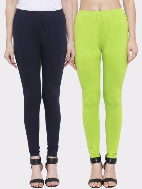 

TAG 7 Women Pack Of 2 Solid Ankle-Length Leggings, Lime green