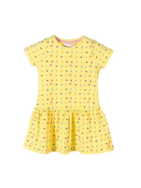 

5.10.15 Girls Yellow & Blue Printed Drop-Waist Dress