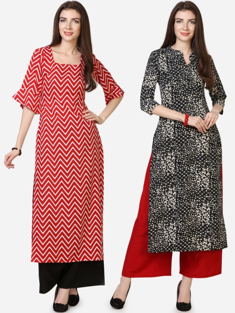 

Silk Bazar Women Set of 2 Printed Straight Kurtas, Red