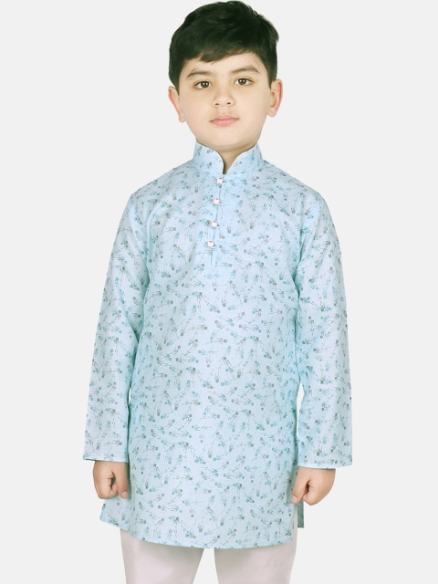 

SG YUVRAJ Boys Turquoise Blue Printed Straight Kurta