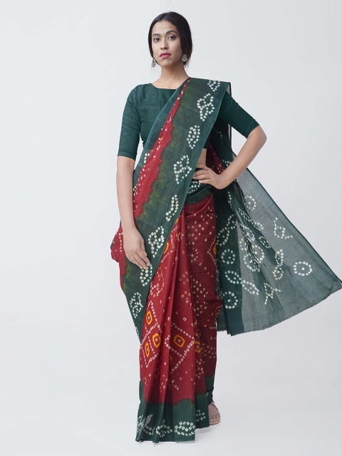 

Unnati Silks Red & Green Pure Cotton Printed Bandhani Saree