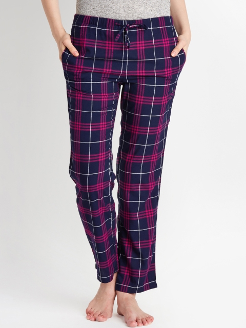 

Dreamz by Pantaloons Women Navy Blue & Magenta Checked Lounge Pants