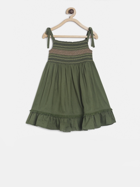 

MINI KLUB Girls Olive Green Solid Empire Dress