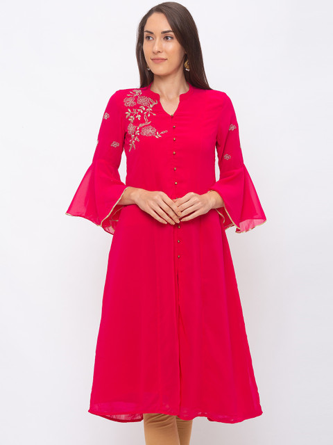 

Globus Women Pink Embroidered A-Line Kurta