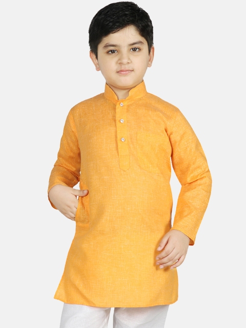 Boys Yellow Solid Straight Kurta