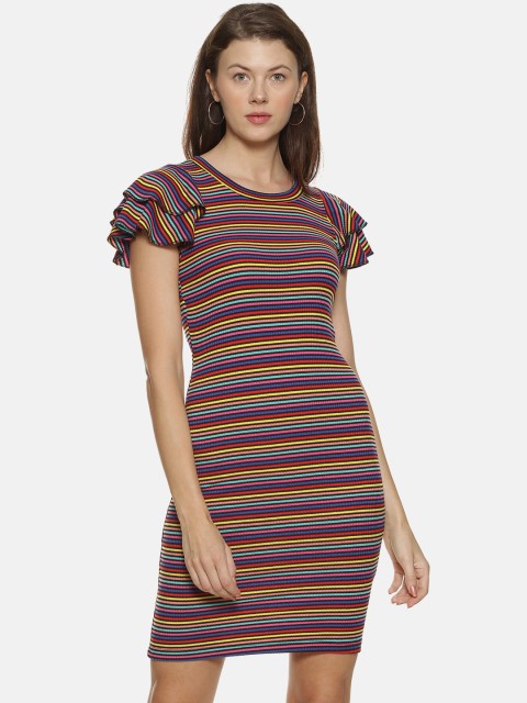 

Campus Sutra Women Multicoloured Striped Bodycon Dress, Multi